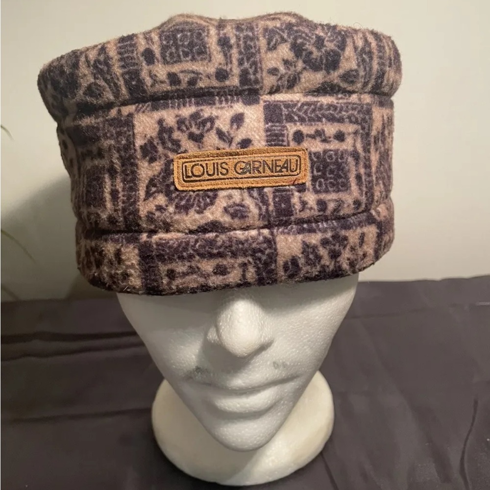 Vintage LG Louis Garneau Women’s Pillbox Winter Hat Floral Geometric Brown Small